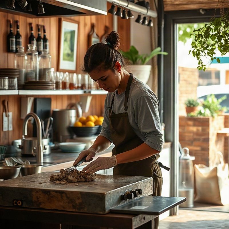 A natural stone countertop being examined in a Botafogo kitchen.