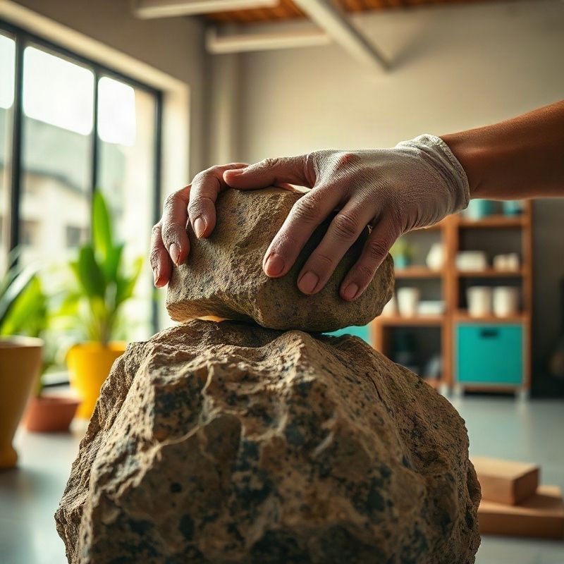 Hands protect a stone edge before a localized repair in the workshop.
